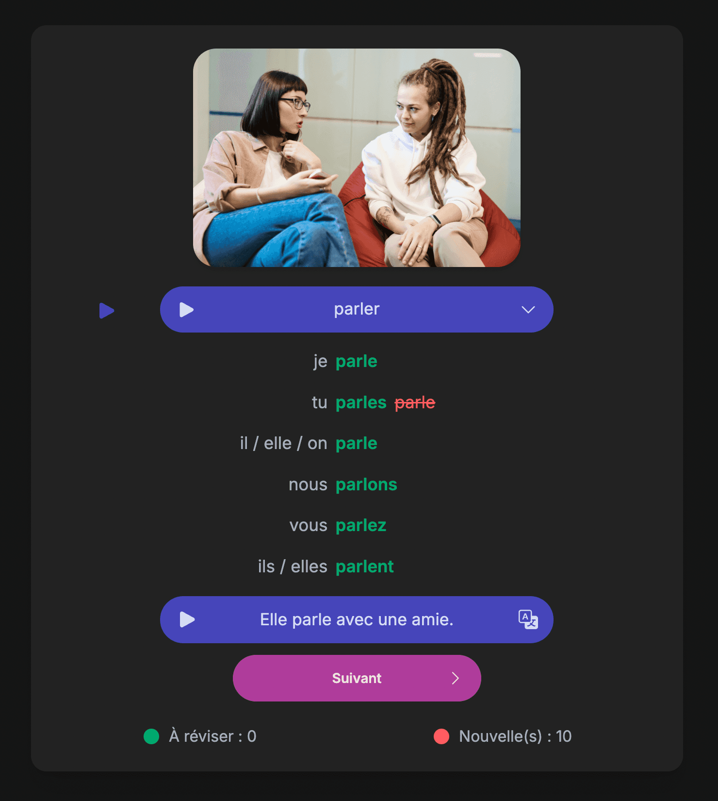 Aperçu des flashcards de conjugaison
